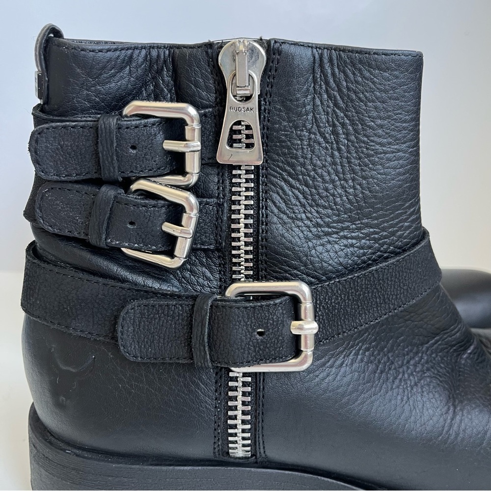 RUDSAK Black Leather Moto Boots - Triple Buckle Zip Ankle Booties - Size 39 - Picture 5 of 12